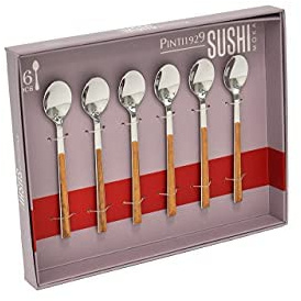 Pintinox Kyoto Lot de 12 cuillères à café Moka en acier inoxydable, sans nickel, effet bois, couleur teck, dimensions : 11,5 cm