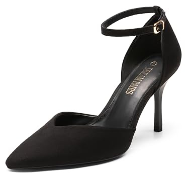 DREAM PAIRS Escarpins Femme à Bout Pointu, Talons Aiguilles 8,5 cm avec Bride Cheville Amovible, Chaussures Confortables et Élégantes,Size 40,Noir,SDPU2215W