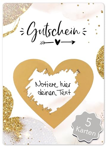 Joli Coon 5 Luxus Gutscheine zum selber ausfüllen, Gutscheinkarten | 350g Designerpapier, fühlbare UV-Lack-Veredelung, für Gutscheine und gemeinsame Erlebnisse, Premium-Papeterie