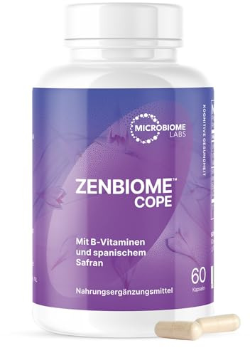 Microbiome Labs ZenBiome Cope mit Bifidobacterium longum 1714 & Safran | Mit Vitaminen B6 & B12 sowie Safran, wissenschaftlich untersucht, für Darm-Hirn-Achse, Verdauung & Wohlbefinden, 60 Kapseln.