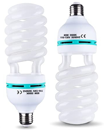 2Pcs 85W Light Bulb 5500K CFL Roas Daylight Spiral Softbox Lighting Kit Bulb in E27/E26 Socket for Photography Photo Box