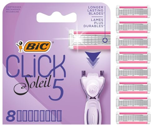 BIC Rasierklingen für Damen Rasierer Click 5 Soleil Sensitive, 8er Nachfüllpack für den pflegenden Nassrasierer mit 5 Klingen