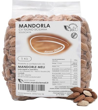 Mandorle Sgusciate Siciliane - Frutta Secca Fonte di Vitamine e Fibre - Senza Glutine (Siciliana Tuono, 1kg)