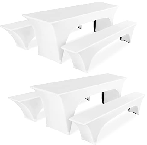 Pesonlook Zwei 3er-Sets Biertischhusse, Weiß Stretch Biertisch und Bankgarnitur Husse für 50 cm Tischbreite, Bierbankhusse, Bierzeltgarnitur 220 x 50 x 80 cm für Bankett Gartenmöbel Hussen