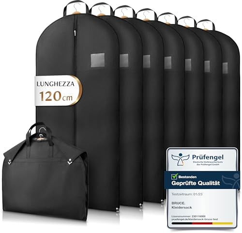 Bruce.® 7x Fundas Ropa Armario 120x60cm, Antipolillas Bolsa Almacenaje Ropa con 120 GSM, Porta trajes Caballero o Mujer para Viaje, Bolsas Guardar Ropa Colgada con Cremallera