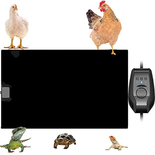 QCLUEU Coussin Chauffant pour Reptiles à écran Plat, Chauffage pour poulailler avec 3 Vitesses, température réglable, Protection Contre l'arrêt Automatique, Chauffage pour Poulet à Chaleur radiante