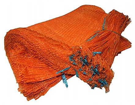 100 x Net Sacks 55 x 80 cm / 21.5 x 31.5 Max Load 30 Kg Non-Stretch with Drawstring, Raschel Bags, Mesh Sacks for Vegetables, Kindling Wood, Logs, Onion, Carrot, Potato (Orange)
