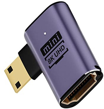 chenyang CY Mini adaptateur convertisseur HDMI 2.1, mini HDMI mâle vers HDMI femelle 90 degrés coudé à gauche UHD