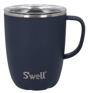 S'well Mug with Handle, Azurite, 350ml. Vacuum Insulated Stainless Steel Travel Mug with Handle, On-The-Go Travel Cup with Slide-Open Lid - Dishwasher Safe, Blue