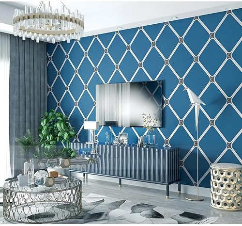 mwpqbd High-Grade Deerskin Velvet 3D Wallpaper Nordic Geometric Lines Modern Minimalist Vertical Stripes Living Room TV Background Non-Woven Wallpaper (Sapphire Blue 98505)