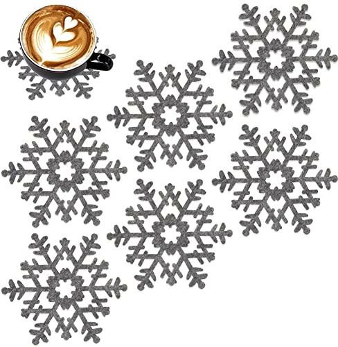 orion group Becheruntersetzer Tassenuntersetzer Tassenunterlagen grau | Unterlage Untersetzer Filz Schneeflocke 6er-Set 13,5 cm