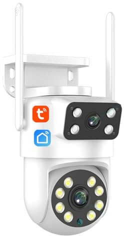 KEYQEEN Cámara IP 2K 4MP de Doble Lente Tuya PTZ WiFi, cámara de Seguridad de visión Nocturna, Seguimiento automático Humano, videovigilancia Exterior,4mp