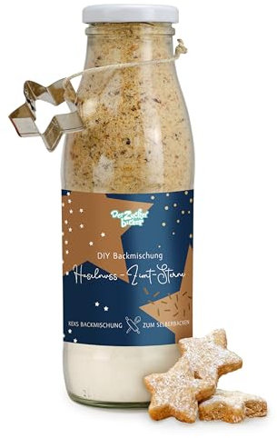 Haselnuss-Zimt-Sterne Backmischung im Glas, DIY-Backmischung für Weihnachtsplätzchen als Geschenk-Idee zu Weihnachten, Nikolaus