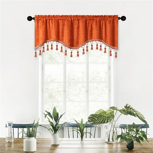 BESTORI Scheibengardine Blickdicht Bistrogardine Verdunkelung Fensterschal Kurzgardine Kurze Gardine für Küche Wohnzimmer Landhaus Orange, 180 x 40 cm(B x H)