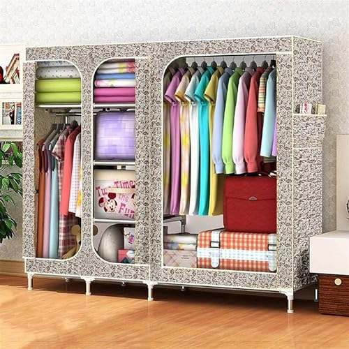 LAMEDOAT Tragbarer Kleiderschrank, Stoffgarderobe, Kleiderschrank, Schlafzimmer, Zuhause, einfacher Ochsenstoff, Stahlrahmen, Stahlrohr, fett verstärkt, einzeln, vollständig geschlossen, mit Reißvers