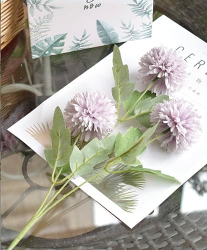 Namzi 3 Stück Tischtennis-Chrysanthemen, künstliche Blumen, künstliche Blumen, Flores Artificiales Para, Hochzeitsdekoration, lila