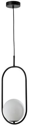 LQWELL® Globe Pendelleuchte G9 Hängeleuchte, Mid Century Modern Pendellampe Hängelampe Kronleuchter Kugelglas Lampenschirm für Küche Wohnzimmer Schlafzimmer Esszimmer, Metall Deckenlampe, Schwarz