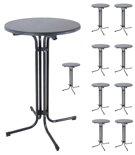 TRUTZHOLM 10x Stehtisch klappbar Ø 70 cm in Anthrazit Höhe 110 cm Stahl Gastrotisch Partytisch Bistrotisch Gartentisch Indoor & Outdoor für Hochzeiten und Gartenfeste wetterbeständig pflegeleicht