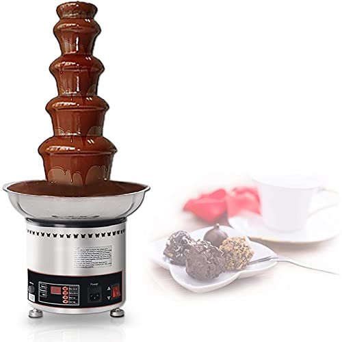 SCHYWL Fuente De Fondue De Chocolate De Acero Inoxidable De 5 Niveles, Máquina De Fuente De Chocolate Eléctrica Comercial con Pantalla Digital, Capacidad De 9 Libras, Fácil De Ensamblar, para Bodas
