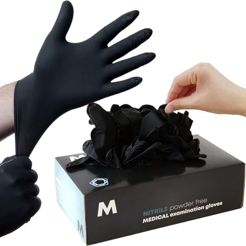 Black Disposable Nitrile Gloves, Multipurpose, Medical Exam Gloves, Chemical Resistant, Powder-Free, Latex-Free, Puncture-Resistant, Food Safe, Cleaning, Tattoo, Box of 100 Gloves (1000, MEDIUM)
