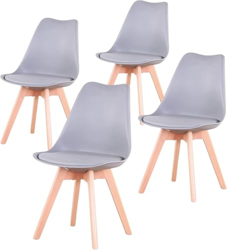 Import Trade - Set di 4 Sedie Sala da Pranzo, Sedie da Cucina con Gambe in Legno di faggio, Sedia elegante in polipropilene con seduta comoda imbottita, Resistente e facile da pulire (Grigio)