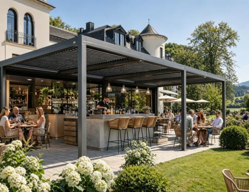 PURPLE LEAF Pergola 3.65 x 7.32 m Verstellbaren Alu-Lamellen, Grau | Premium-Unterstand für Fahrzeuge, Sturmfeste Verankerung, Wetterfeste Alu Qualität, Integriertem Schnelle Entwässerungssystem
