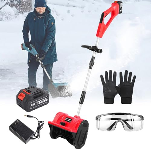 Akku-Schneeschaufel FüR Zuhause, Einziehbarer SchneefräSenwerfer Und Verstellbarer Frontgriff, Batteriebetriebene Schneeschaufel FüR Die Auffahrt,Red-1Battery