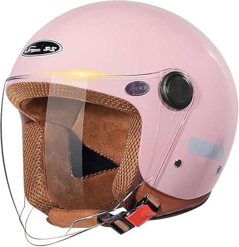 3/4 Retro-Motorradhelm,Rollerhelm Mit Visier,ECE Zulassung Retro-Jet-Helm Für Damen Und Herren,Moped,Motorrad ATV, Moped A,M/(57~58cm)