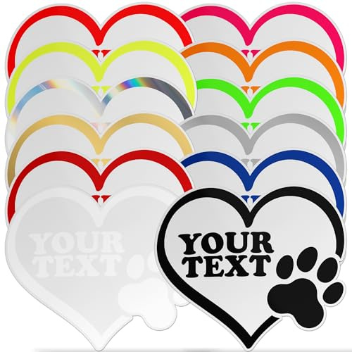 Adesivo Personalizzabile Cuore con Impronta Cane/Gatto – Vinile Resistente per Auto, Muro, Laptop – Testo a Scelta – Impermeabile, Vari Colori e Misure (cm 12)