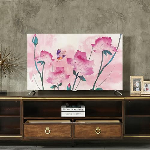 Indoor TV Dust Cover Floral Print TV Dust Cover Smooth Anti Slip TV Screen Protector Case For Wall Mounted Desktop Curved Screen TV Cover(Size:100IN(W222xH125CM),Color:A)