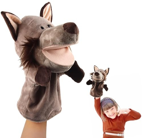 ACTOYS Marionette da Mano Lupo, Marionette da Mano Coniglio, Marionette da Mano, Marionette per Bambini, Marionette da Mano Animali, Adatto a Storie per Bambini (lupo grigio)