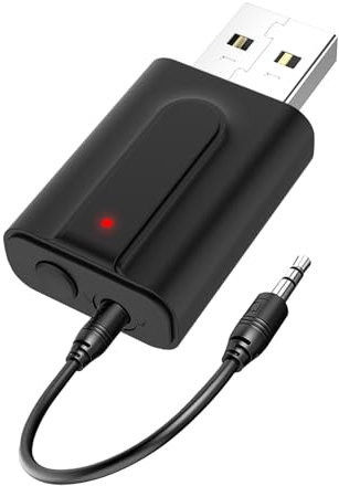 USB Bluetooth 5.0 Transmisor y Receptor, 2 en 1 Adaptador Audio con Jack 3.5mm Cable para Televisión PC Amplificador Coche Móvil Altavoces