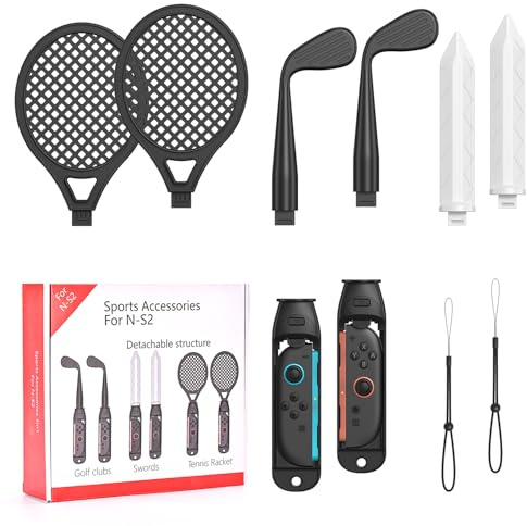 Switch 2 Sport Zubehör-Set für Sportspiele, Sports Bundle Set mit Tennis-Schlägern, Golf-Schlägern, Chambara-Schwerter, Familien-Bundle Sport Set für Nintendo Switch 2 JoyCons, für Indoor Aktiv Spiele