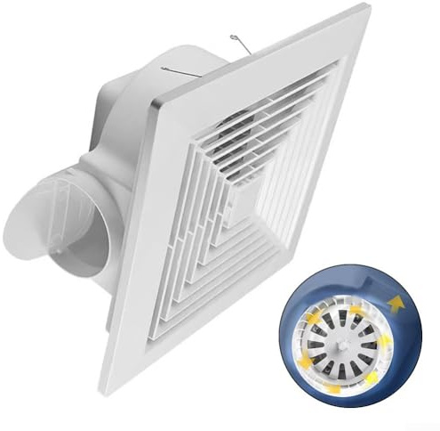 Ventilador extractor de techo integrado, ventilador de ventilación silencioso, potente ventilador extractor de pared, ventana, techo para cocina, garaje, baño (28 x 28 cm)