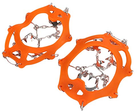 Steigeisen aus Edelstahl mit 19 Zähnen, rutschfeste TPE-Steigeisen-EIS-Traktionsstollen für Wanderschuhe, Orange, mit Hoher Flexibilität, Knallreibung, Anpassungsfähigkeit und (M)