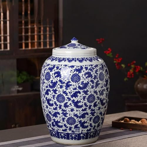 Rice Dispenser Ceramic Rice Container Rice Container Rice Bucket Rice Storage Container Rice Bin Rice Storage Container Rice Jar Rice Container Food Storage Jar Ceramic Rice Dispenser(B,110lb/50kg)