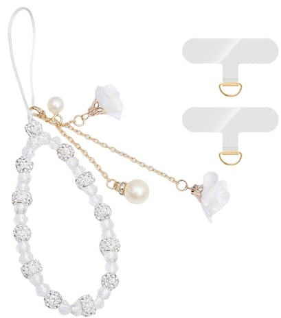 XFSRG 2 Pièces Cordon Telephone Portable Rose Élégant Avec Perles Et Fleurs Dragonne Téléphone Portable Mode Bijoux