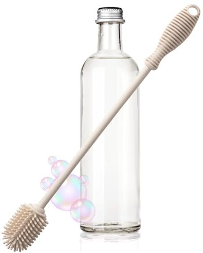 Taylor's Eye Witness Silicone Bottle Brush - 31cm Bottle Cleaner For Water Bottles, Baby Bottles, Sports Bottles. Long Handle & Thick Bristles For Cleaning Narrow-Neck Vases, Cups, Glassware. Oyster