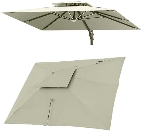 Parasol rectangulaire de remplacement 3 x 4 m, 8 baleines, déporté, anti-UV, housse de rechange supérieure(Taupe,Single top 3x4m(10' x 13'))