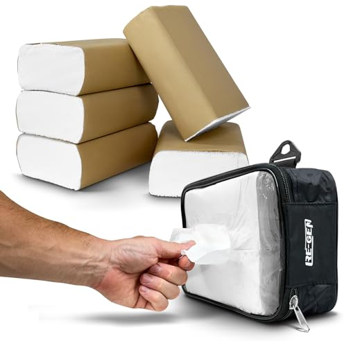 FlexPouch Z-Fold Paper Towel Dispenser + 1000pc (5 Packs – 200 Per/Pack) 1Ply Z-Fold Hand Paper Towels Sheets White 210mm x 210mm | Wall Mount, Belt Mount | Kitchen, Catering, Bathroom, Restroom