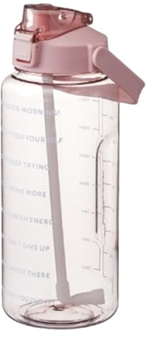 Gourde Grande sport 2L, Bouteille d'eau, Gourde Enfant Avec Marqueur de Temps et Paille, Gobelet Reutilisable Fabriquée en plastique sans BPA pour Enfant, l'École, Bureau, Randonnée, Camping (Rose)
