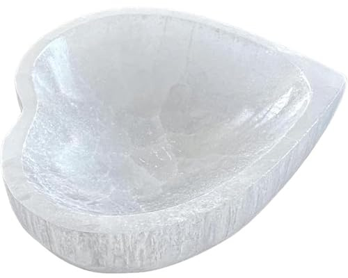 Tubayia Cuenco de selenita en forma de corazón para hombres y mujeres, adornos calmantes, regalo de cumpleaños original, decoración de mesa, bandeja de carga de meditación (9 cm)