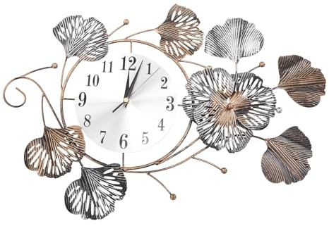 Youyijia Große Moderne Wanduhr ohne Ticken, 51x32cm Elegante Wanduhr aus Schmiedeeisen mit Ginkgo-Blatt-Design, Quarzuhr für Wohnzimmer, Schlafzimmer, Flur oder Hotel