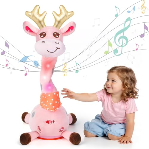 Edencomer Giraffa parlante di peluche, giraffa danzante che canta, controllo del volume, giraffa parlante, regalo di compleanno per bambini, ragazzi e ragazze (giraffa rosa)