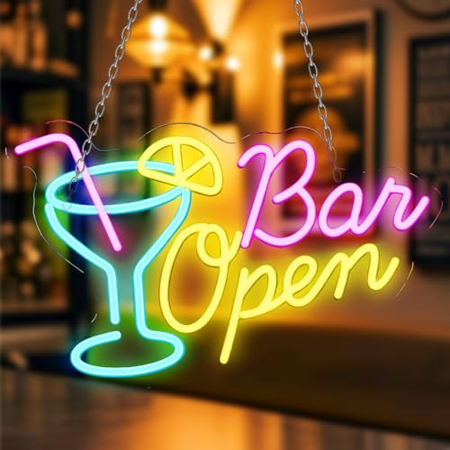 GAOUTO Bier Neon Schild: LED Neon Schild, Dimmbar Bar Schil-d mit USB-Betrieben, LED Werbeschild mit Aufhängungskette Wanddekor Leuchtreklame Bar Sign für Innenraum Dekoration, Hausbar, Pub, Club