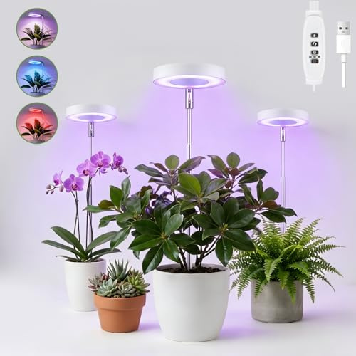 Eiswayla 3 Head LED Grow Light for Indoor Plants, 20-64cm Adjustable Height, 3 Light Modes, 9 Brightness & 3/9/12H Auto Timer, for Small Plants/Herbs/Seedlings/Potted Plants