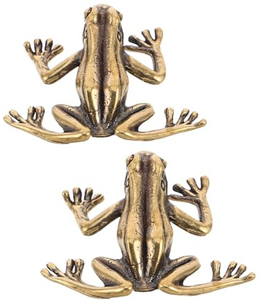 INOOMP Lot de 2 Statuettes Miniatures de Grenouille en Laiton Massif, Ornements Décoratifs pour Bain d'oiseaux D'extérieur, Figurines Vintage pour Jardin, Bassin et Terrasse,