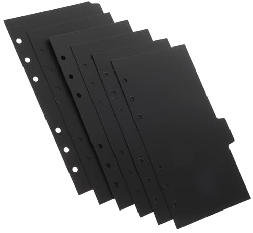 KAILIKETIY Intercalaires à 6 Anneaux pour Classeur A6 en Pp Noir, Lot de 6 Séparateurs Onglets, Protège-feuilles pour Organisation Bureau, Cahier et Agenda, Fournitures Scolaires