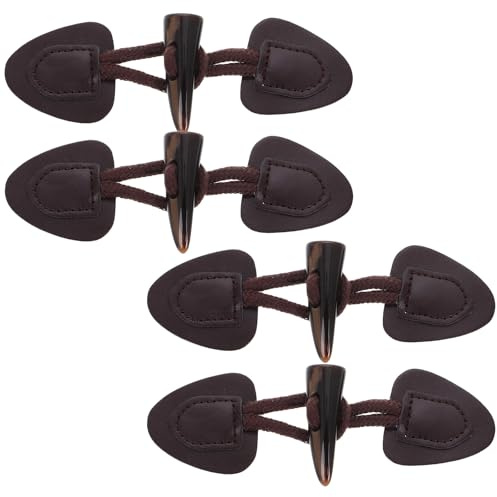 AUTSUPPL 4 Sets of Brown Resin Coat Buckles with Artificial Leather and Cotton Rope, Quick and Secure Fastening Buttons for Overcoats and Sweaters, for Business Settings and Daily Wear