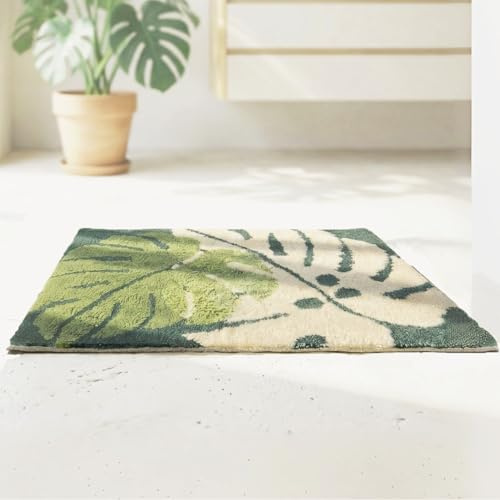 Rebel Lines Non-Slip Bath Mat, Green Leaf, Microfiber, 41 x 61 cm | Super Soft and Water Absorbent, Machine Washable, For Shower, Bedroom, Kitchen, Doorway